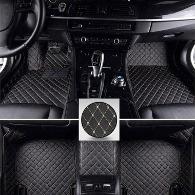 Affordable Black and Beige Stitching Luxury Leather Diamond Car Floor Mats