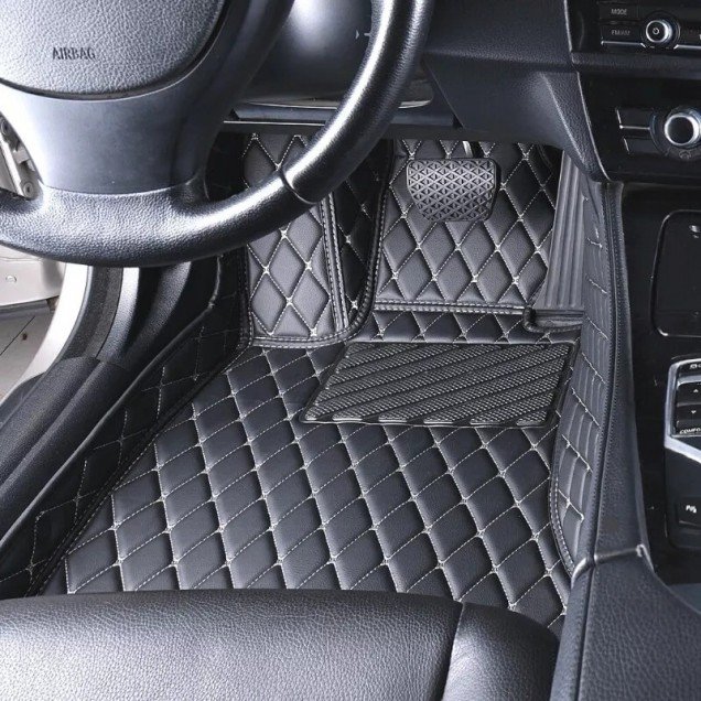 Affordable Black and Beige Stitching Luxury Leather Diamond Car Floor Mats Affordable Black and Beige Stitching Luxury Leather Diamond Car Floor Mats