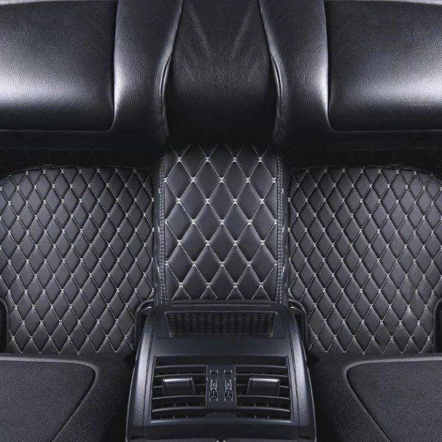 Affordable Black and Beige Stitching Luxury Leather Diamond Car Floor Mats Affordable Black and Beige Stitching Luxury Leather Diamond Car Floor Mats
