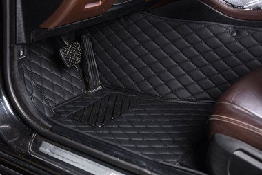 Affordable Black and Black Stitching Luxury Leather Diamond Car Floor Mats