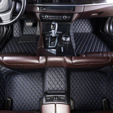 Affordable Black and Blue Stitching Luxury Leather Diamond Car Mats
