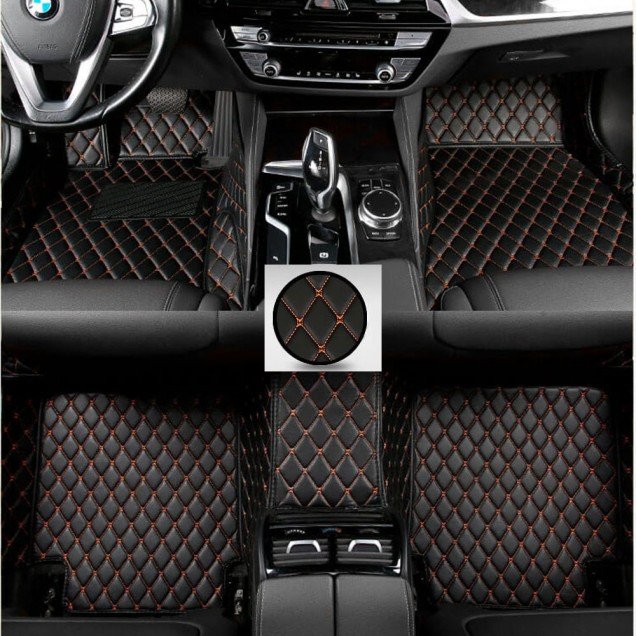 Affordable Black and Orange Stitching Luxury Leather Diamond Car Floor Mats Affordable Black and Orange Stitching Luxury Leather Diamond Car Floor Mats
