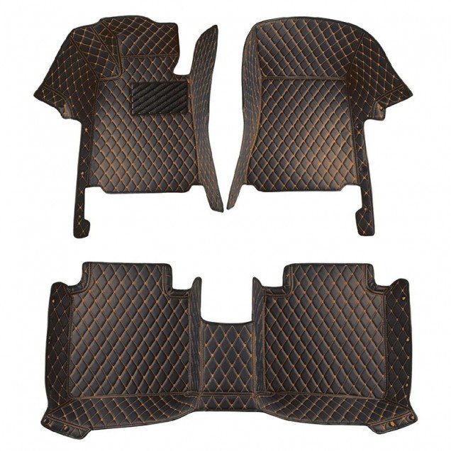 Affordable Black and Orange Stitching Luxury Leather Diamond Car Floor Mats Affordable Black and Orange Stitching Luxury Leather Diamond Car Floor Mats
