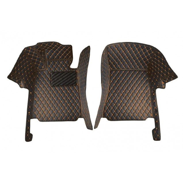 Affordable Black and Orange Stitching Luxury Leather Diamond Car Floor Mats Affordable Black and Orange Stitching Luxury Leather Diamond Car Floor Mats