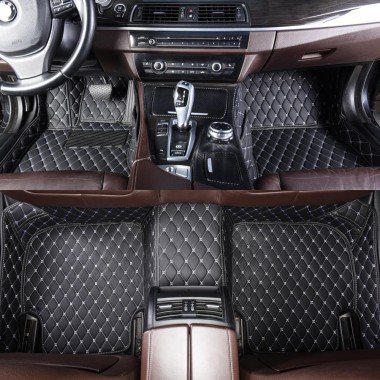 Affordable Black and White Stitching Luxury Leather Diamond Car Mats