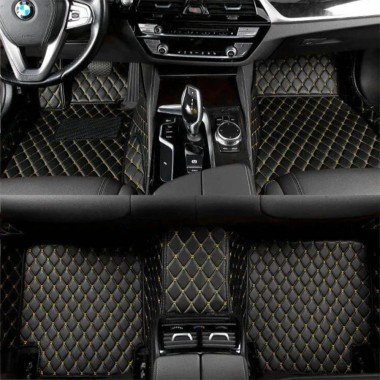 Affordable Black and Yellow Stitching Luxury Leather Diamond Car Floor Mats