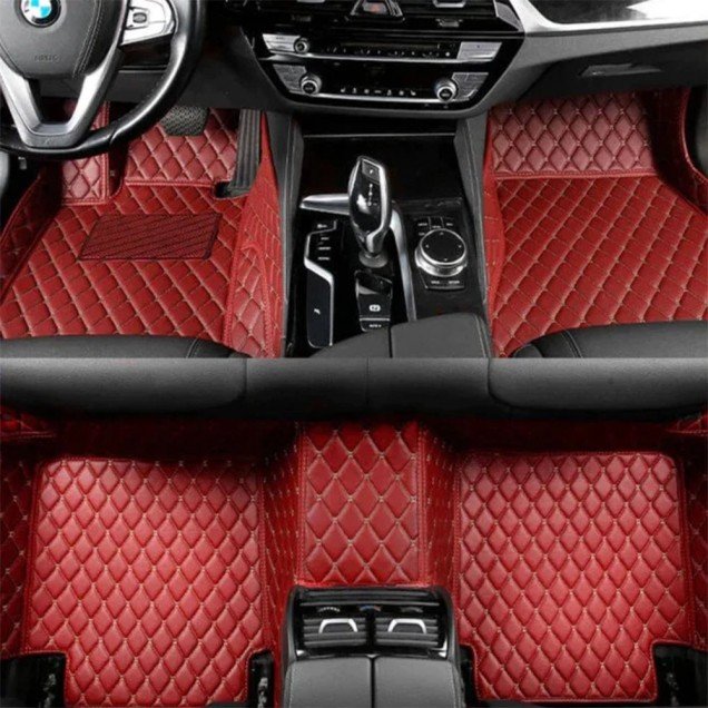Affordable Wine Red Luxury Leather Diamond Car Floor Mats