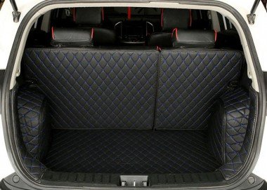 Affordable Black and Blue Stitching Full Cover Luxury Leather Diamond Trunk Car Mats