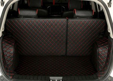 Affordable Black and Red Stitching Full Cover Luxury Leather Diamond Trunk Car Floor Mats