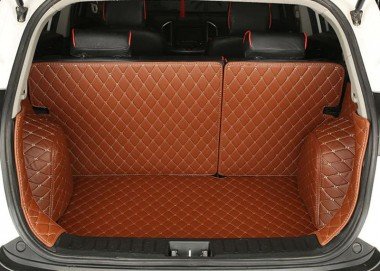 Affordable Brown Full Cover Luxury Leather Diamond Trunk Car Mats