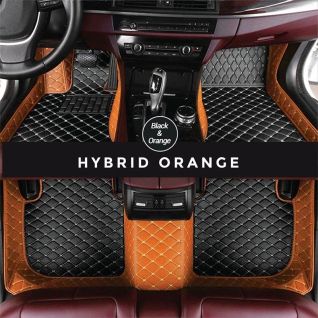 Affordable Black and Orange Hybrid Mode Premium Diamond Car Floor Mats