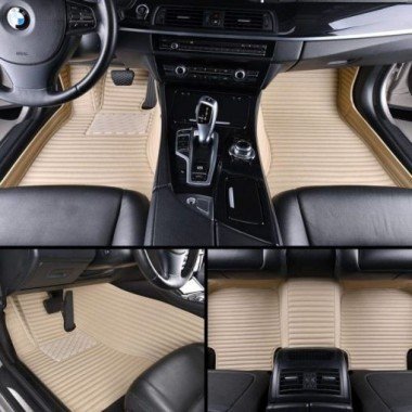 Affordable Beige Luxury Leather Stripe Car Floor Mats