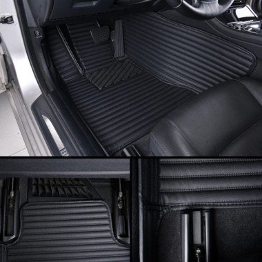 Affordable Black Luxury Leather Stripe Car Floor Mats