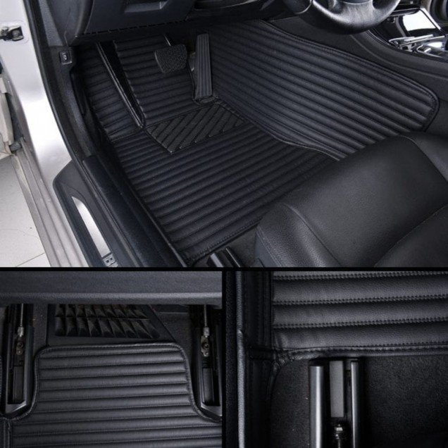 Affordable Black Luxury Leather Stripe Car Floor Mats