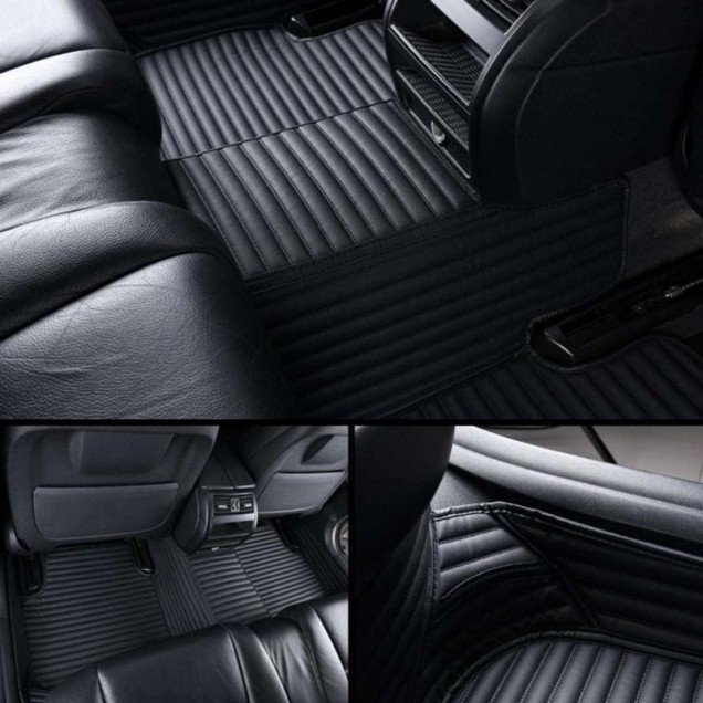 Affordable Black Luxury Leather Stripe Car Floor Mats