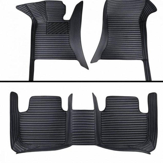 Affordable Black Luxury Leather Stripe Car Floor Mats
