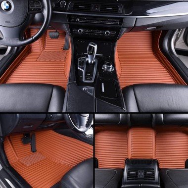 Affordable Brown Luxury Leather Stripe Car Floor Mats
