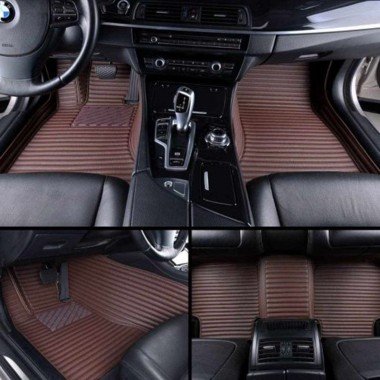 Affordable Dark Brown Luxury Leather Stripe Car Floor Mats