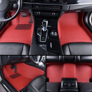 Affordable Maroon Luxury Leather Stripe Car Floor Mats