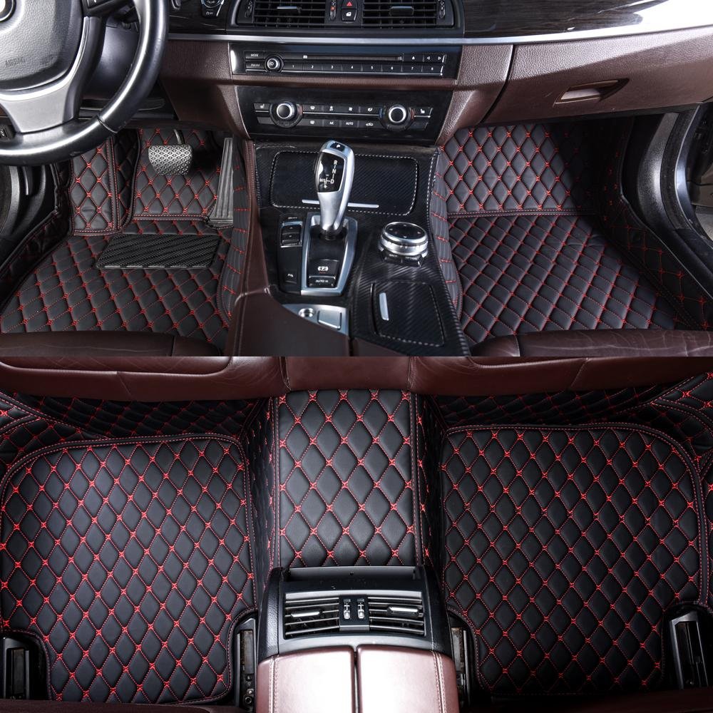 Affordable Black and Red Stitching Luxury Leather Diamond Car Mats