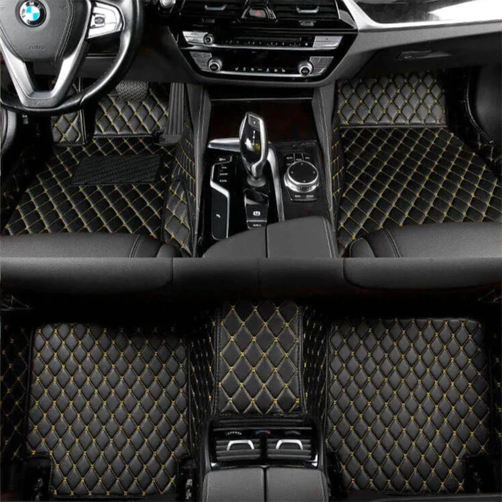 Affordable Black and Yellow Stitching Luxury Leather Diamond Car Mats