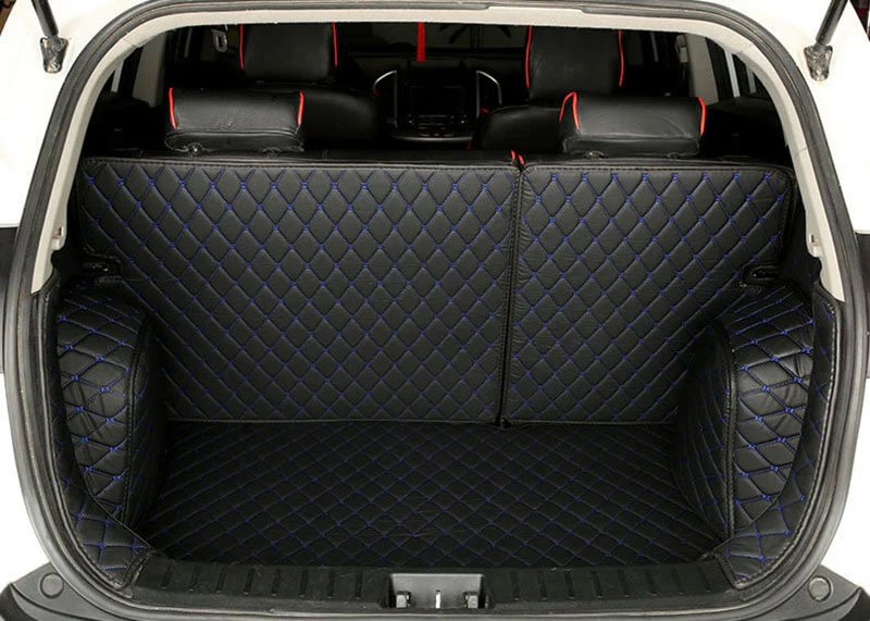 Affordable Black and Blue Stitching Full Cover Luxury Leather Diamond Trunk Car Mats
