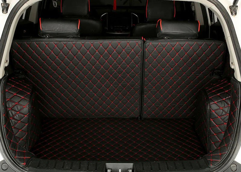 Affordable Black and Red Stitching Full Cover Luxury Leather Diamond Trunk Car Mats