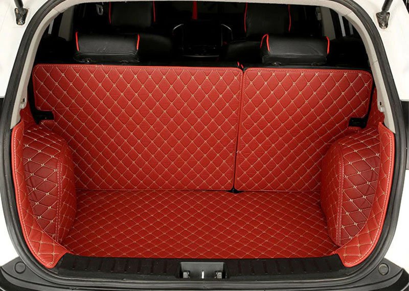 Affordable Wine Red Full Cover Luxury Leather Diamond Trunk Car Mats