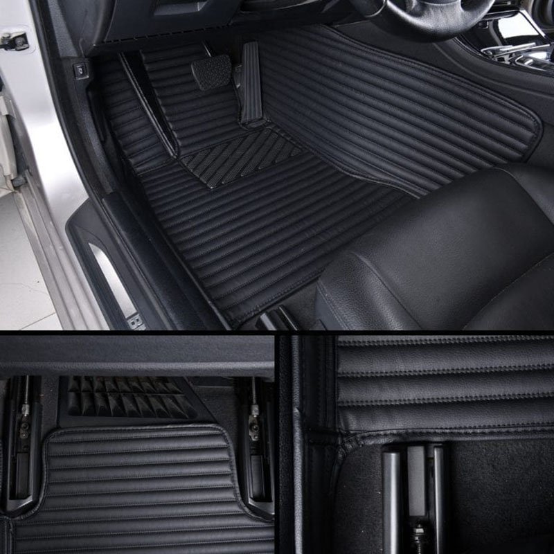 Affordable Black Luxury Leather Stripe Car Mats