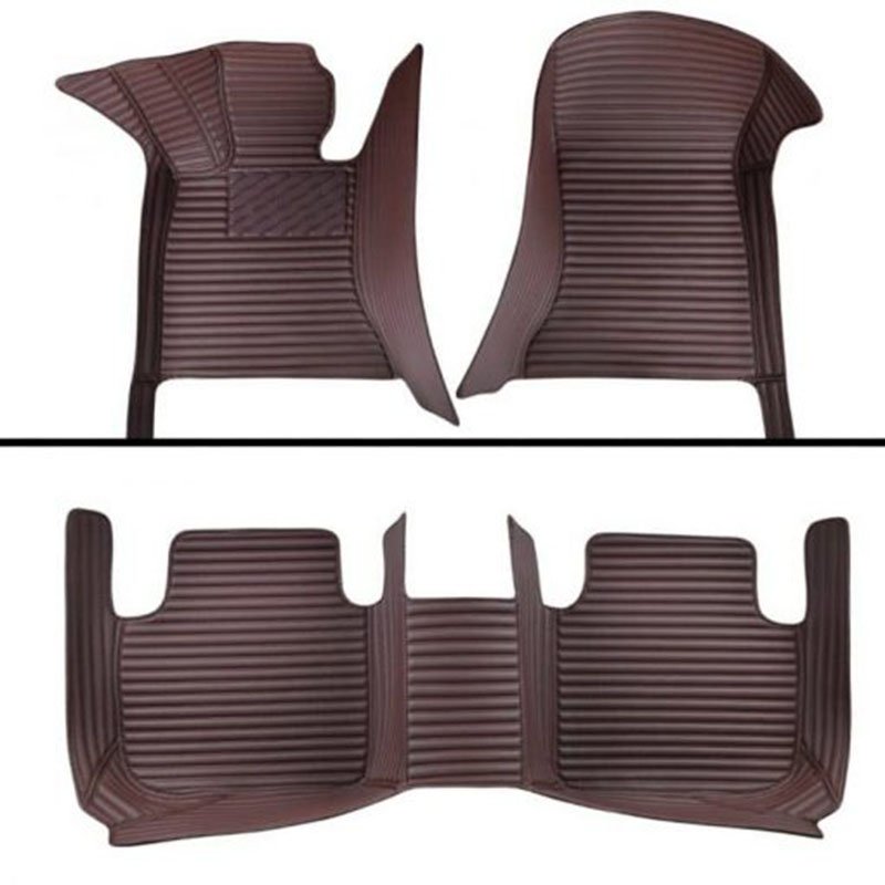 Affordable Dark Brown Luxury Leather Stripe Car Mats