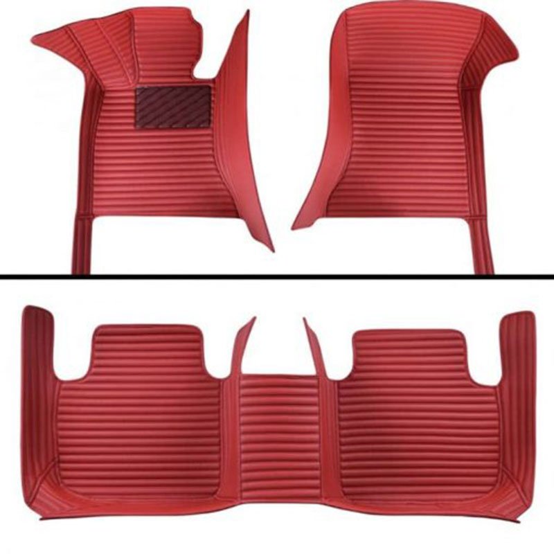 Affordable Maroon Luxury Leather Stripe Car Mats